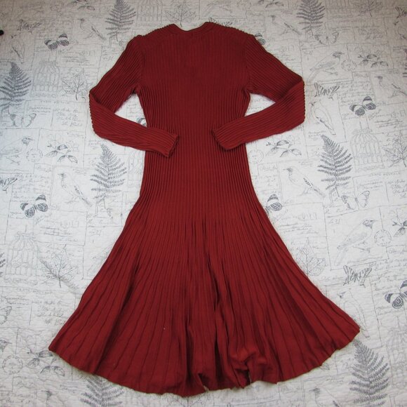 Peruvian Connection Julieta Dress Long Slv Ribbed knit Midi Stretch Valentine  M - Picture 5 of 6